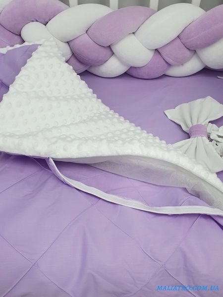 Комплект постільної білизни з ковдрою і бортиками-косами на 4 сплетіння у ліжко 120х60см-Фіолетовий з коронами CHR-5690-MK фото