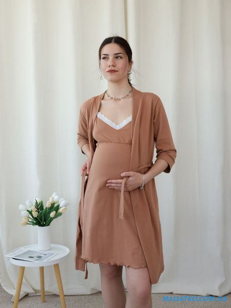 Жіночий комплект: халат та сорочка для вагітних і годування (фулікра) c1q1qGeo фото