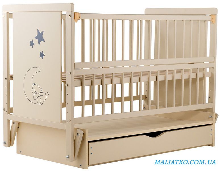 Ліжко Babyroom Ведмедик M-03 маятник, ящик, відкидний бік бук слонова кістка 624465 фото