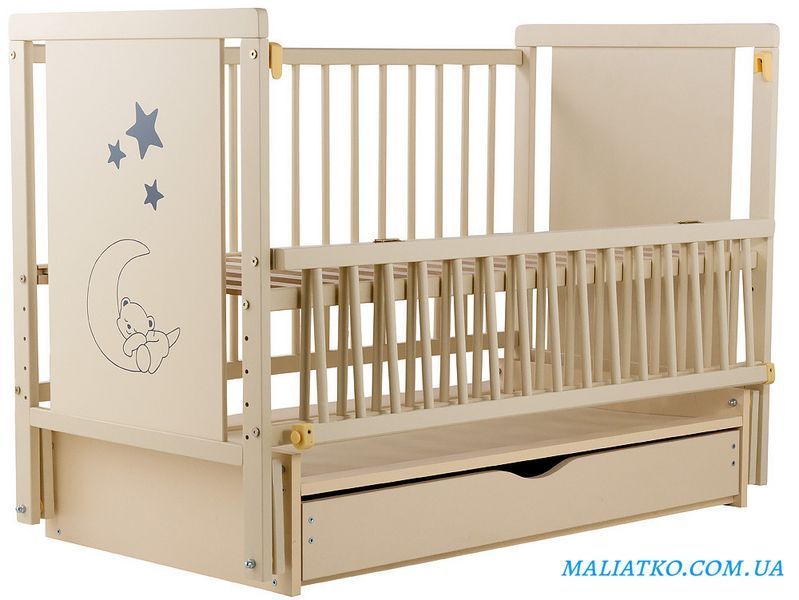 Ліжко Babyroom Ведмедик M-03 маятник, ящик, відкидний бік бук слонова кістка 624465 фото