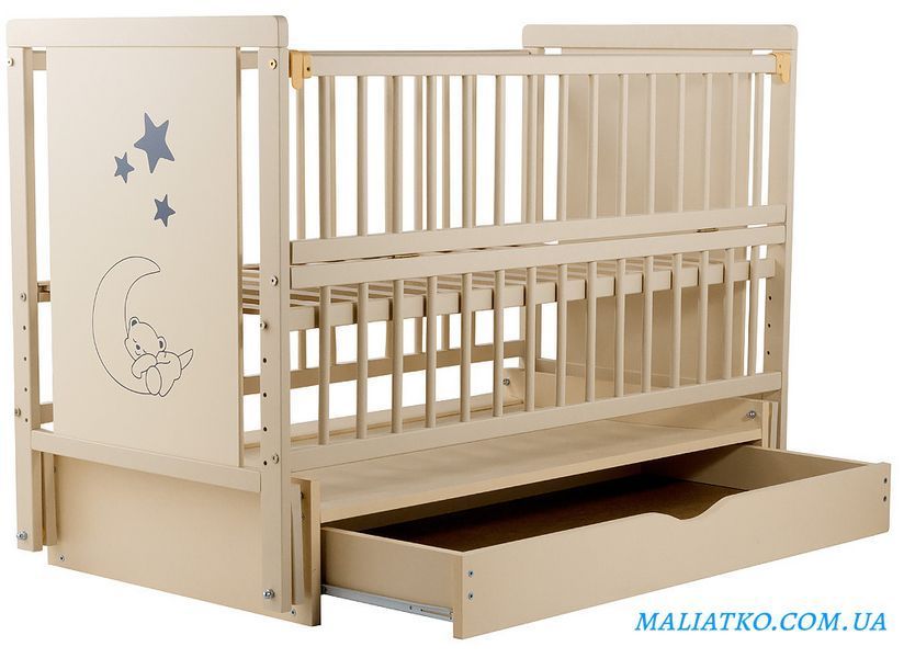 Ліжко Babyroom Ведмедик M-03 маятник, ящик, відкидний бік бук слонова кістка 624465 фото
