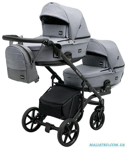 Коляска 2 в 1 для двойни Bair Kiwi DUO Soft BKP-218 серый 1000681104 фото