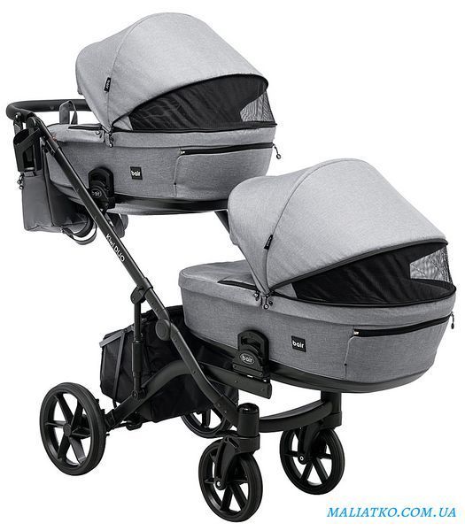 Коляска 2 в 1 для двойни Bair Kiwi DUO Soft BKP-218 серый 1000681104 фото