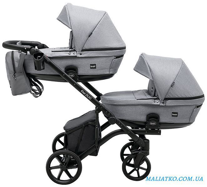 Коляска 2 в 1 для двойни Bair Kiwi DUO Soft BKP-218 серый 1000681104 фото