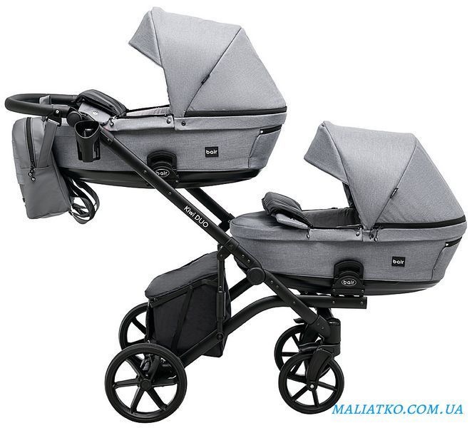 Коляска 2 в 1 для двойни Bair Kiwi DUO Soft BKP-218 серый 1000681104 фото