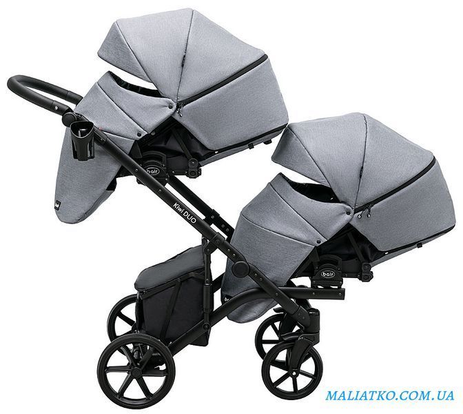 Коляска 2 в 1 для двойни Bair Kiwi DUO Soft BKP-218 серый 1000681104 фото