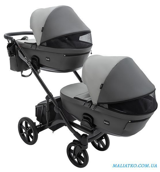 Коляска 2 в 1 для двойни Bair Kiwi DUO ECO BKD-21/15 серый / графит 1000681043 фото