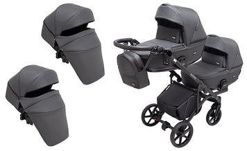 Коляска 2 в 1 для двойни Bair Kiwi DUO Soft BKD-219-1 графит 1000681857 фото