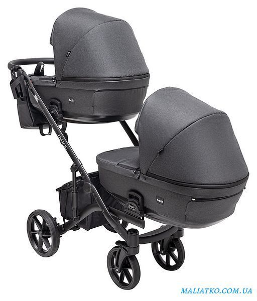 Коляска 2 в 1 для двойни Bair Kiwi DUO Soft BKD-219-1 графит 1000681857 фото