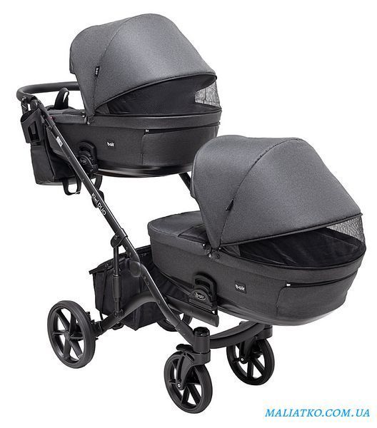 Коляска 2 в 1 для двойни Bair Kiwi DUO Soft BKD-219-1 графит 1000681857 фото