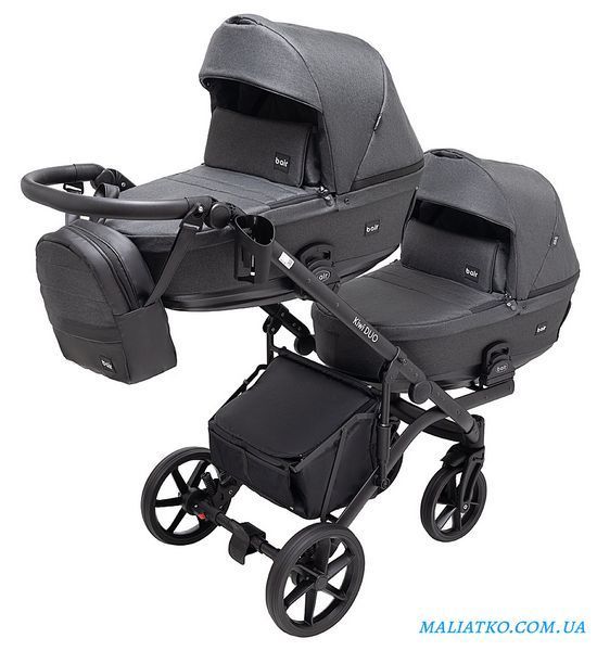 Коляска 2 в 1 для двойни Bair Kiwi DUO Soft BKD-219-1 графит 1000681857 фото