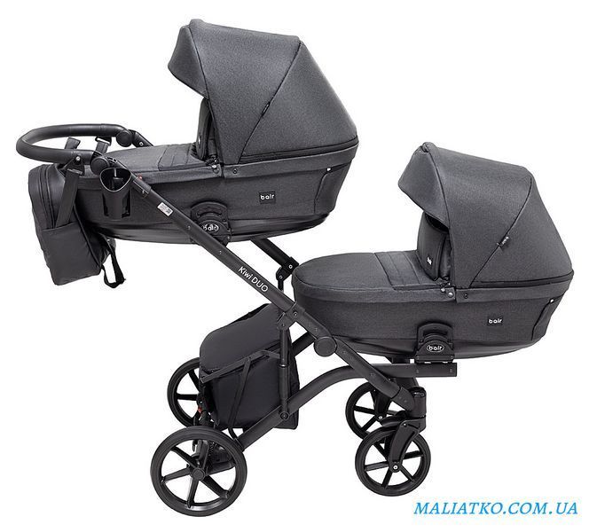 Коляска 2 в 1 для двойни Bair Kiwi DUO Soft BKD-219-1 графит 1000681857 фото