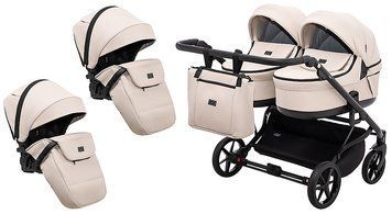 Коляска 2 в 1 для двойни Adamex Leo Duo Eco SA-7 латте 1000681144 фото