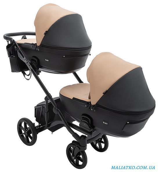 Коляска 2 в 1 для двойни Bair Kiwi DUO ECO BKD-18/15 капучино / черный 1000681041 фото