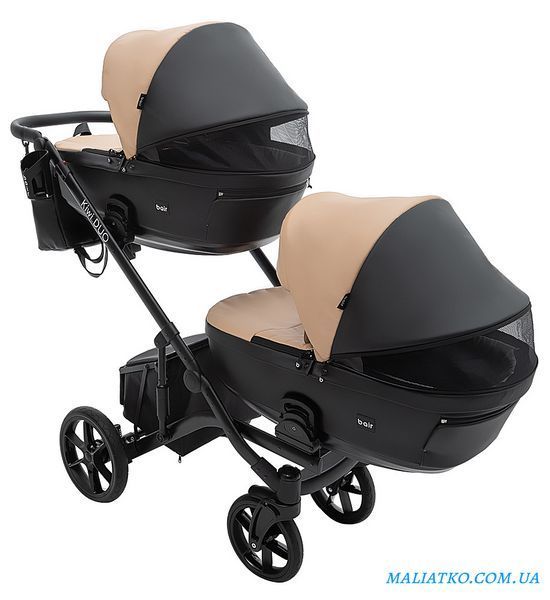 Коляска 2 в 1 для двойни Bair Kiwi DUO ECO BKD-18/15 капучино / черный 1000681041 фото