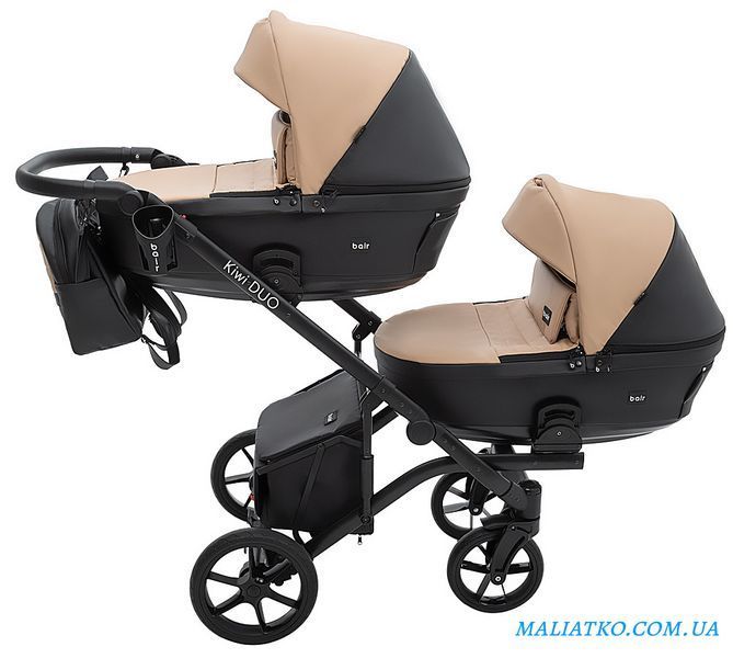Коляска 2 в 1 для двойни Bair Kiwi DUO ECO BKD-18/15 капучино / черный 1000681041 фото